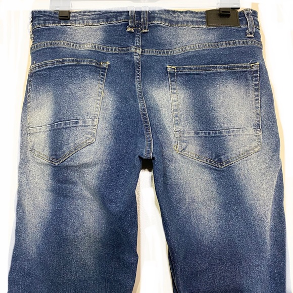 Blue Tar jeans med wash BLUE relaxed fit denim distressed 5 pocket size 34/30 - Picture 4 of 12